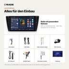 Lieferumfang: BMW 3er E90/E91/E92/E93 (2005–2012) – Qrade Autoradio mit Rahmen und Kabelsatz