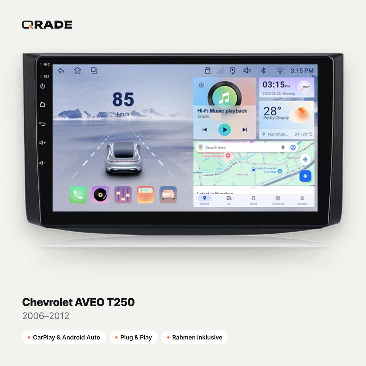 Chevrolet AVEO T250 2006–2012 – Autoradio mit Wireless CarPlay & Android Auto