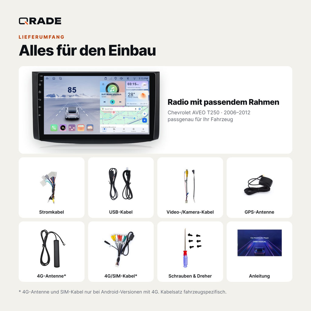 Chevrolet AVEO T250 2006-2012 – Autoradio mit Wireless CarPlay & Android Auto