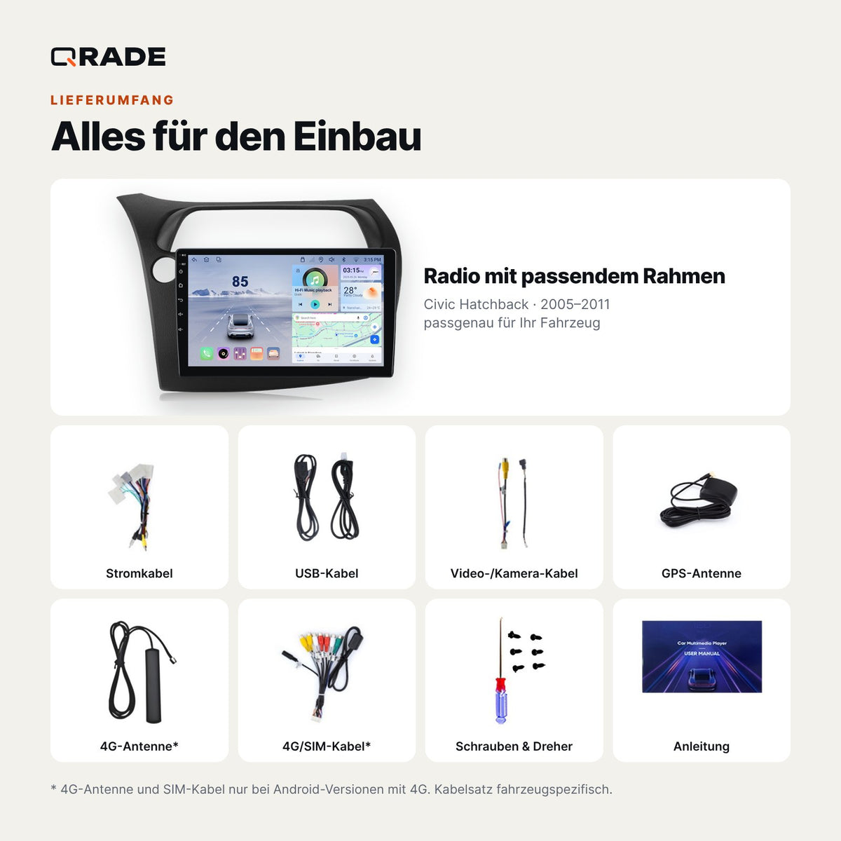 Civic Hatchback 2005-2011 – Autoradio mit Wireless CarPlay & Android Auto