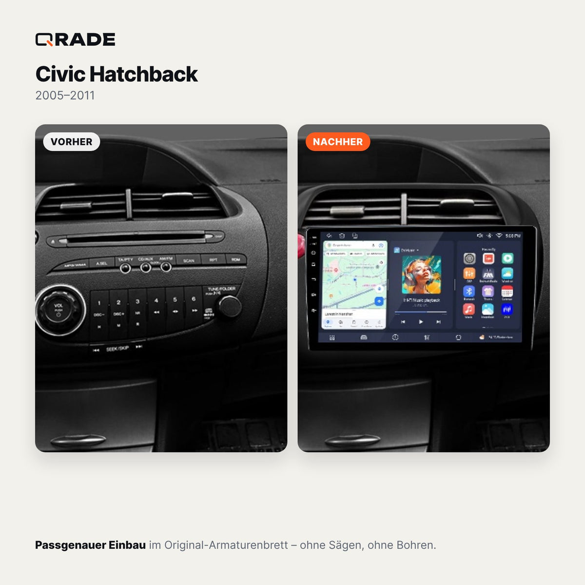 Civic Hatchback 2005-2011 – Autoradio mit Wireless CarPlay & Android Auto