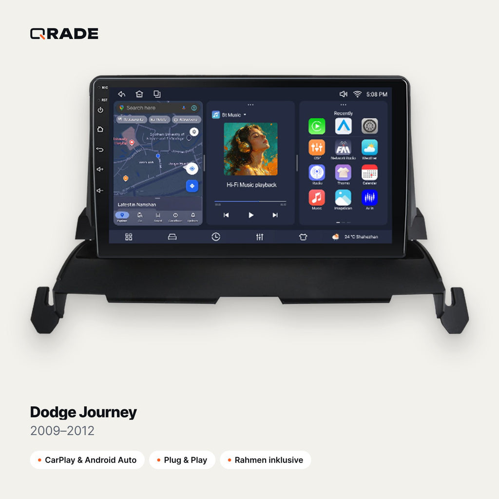 Qrade Autoradio für Dodge Journey (2009–2012) mit Wireless CarPlay & Android Auto