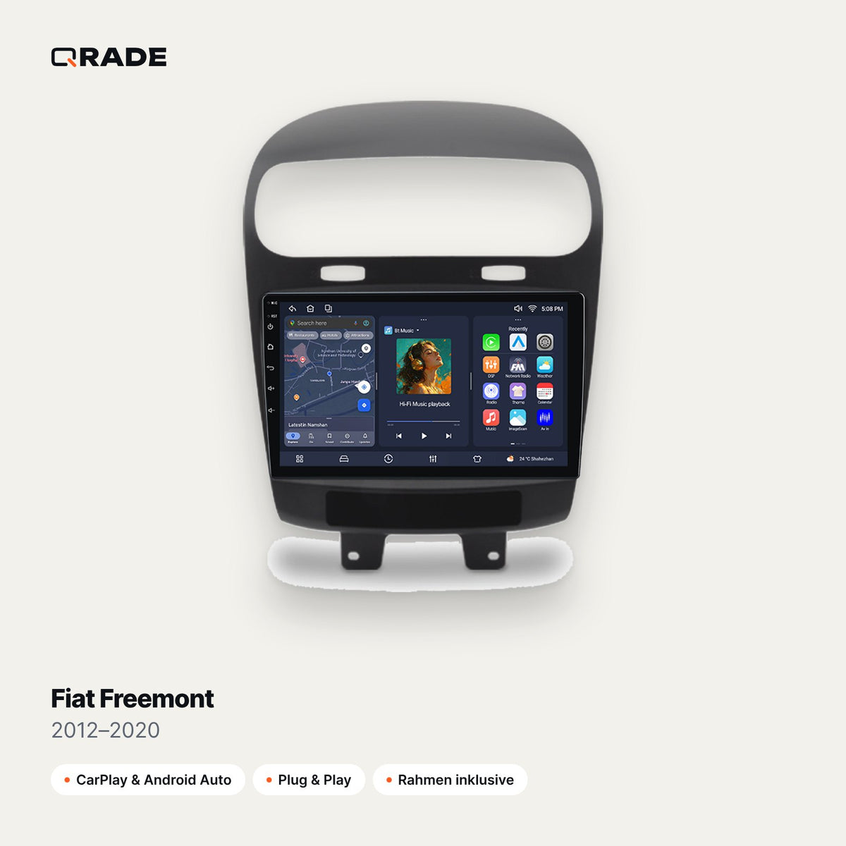 Qrade Autoradio für Fiat Freemont (2012–2020) mit Wireless CarPlay & Android Auto