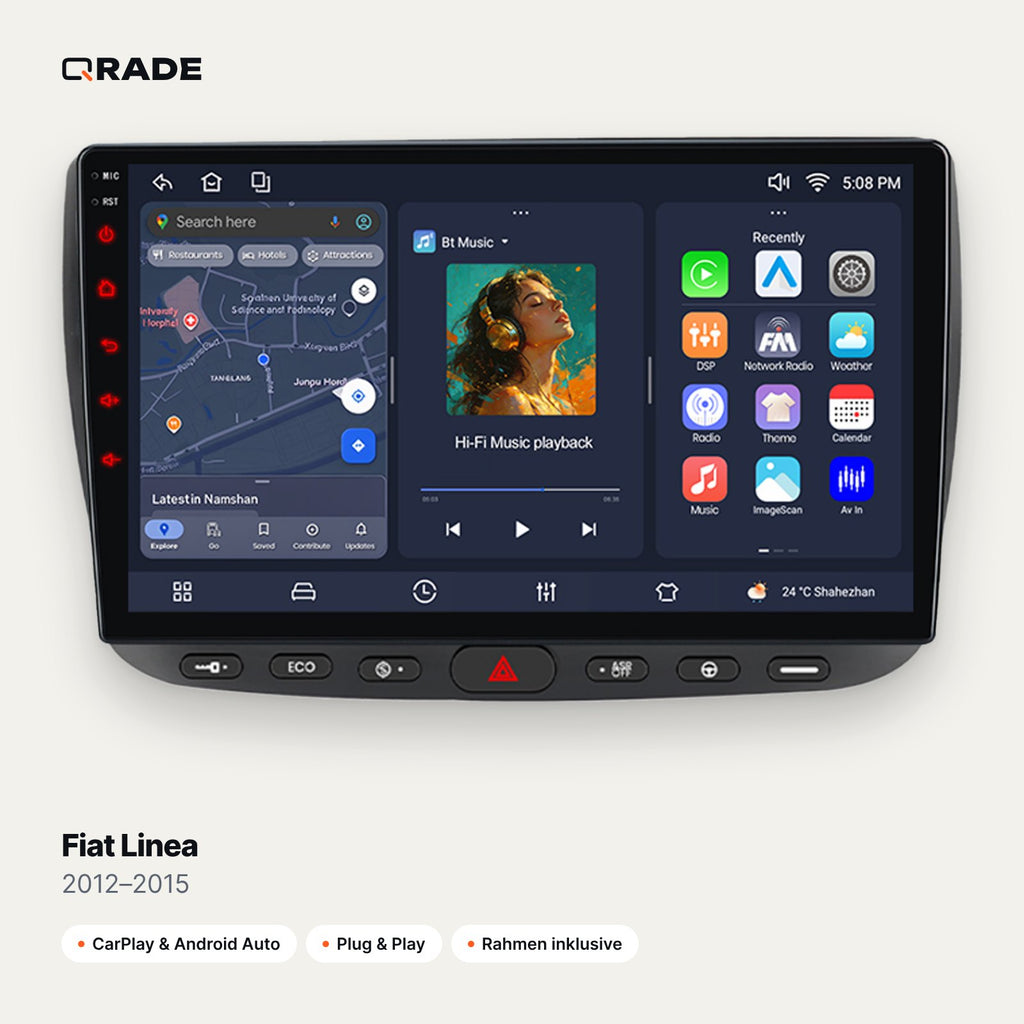 Qrade Autoradio für Fiat Linea (2012–2015) mit Wireless CarPlay & Android Auto