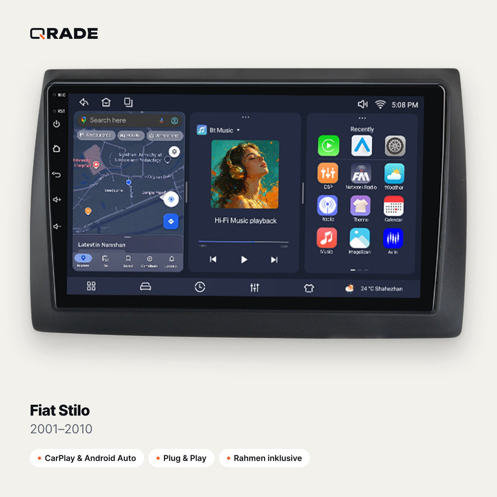 Qrade Autoradio für Fiat Stilo (2001–2010) mit Wireless CarPlay & Android Auto