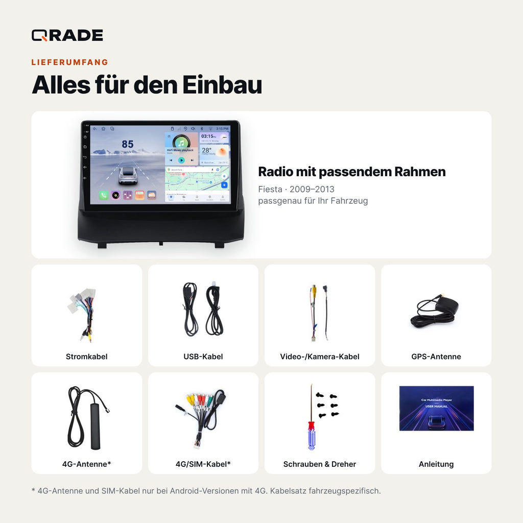 Fiesta 2009-2013 – Autoradio mit Wireless CarPlay & Android Auto (Rahmen Carnival913)