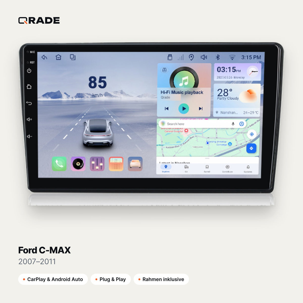 Ford C-MAX 2007–2011 – Autoradio mit Wireless CarPlay & Android Auto