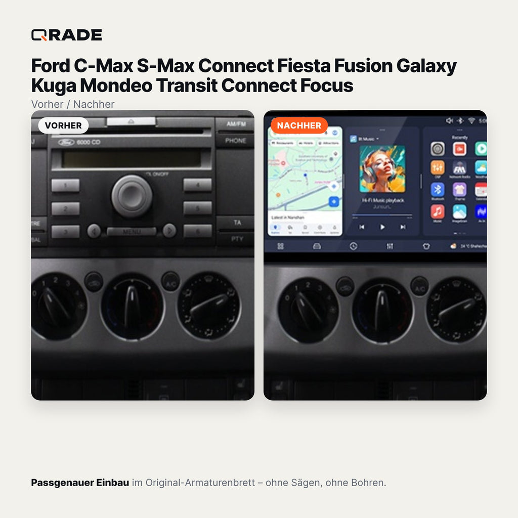 Ford C-Max S-Max Connect Fiesta Fusion Galaxy Kuga Mondeo Transit Connect Focus – Autoradio mit Wireless CarPlay & Android Auto