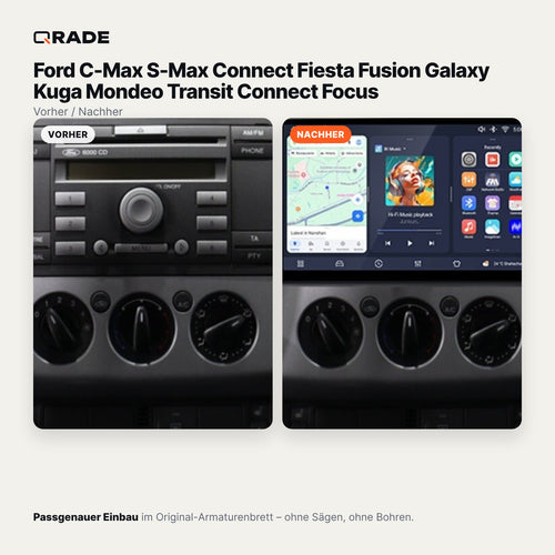 Ford Universal: C-Max, S-Max, Fiesta, Focus, Kuga, Mondeo, Galaxy, Transit Connect – Autoradio mit Wireless CarPlay & Android Auto