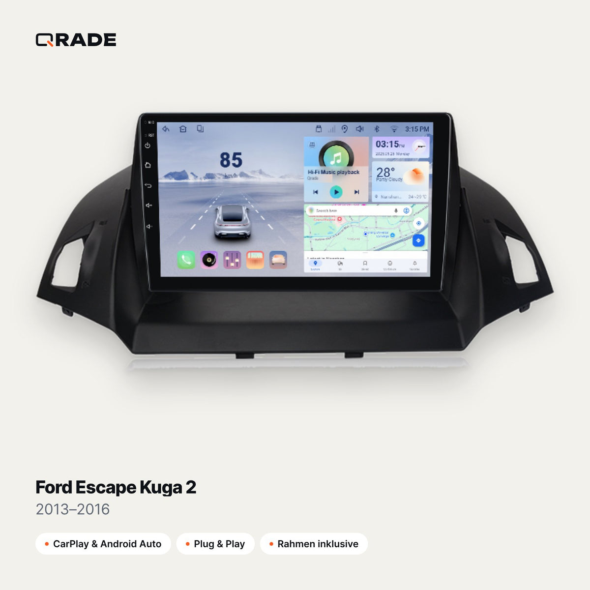 Ford Escape Kuga 2 2013–2016 – Autoradio mit Wireless CarPlay & Android Auto