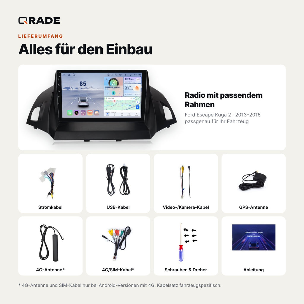 Ford Escape Kuga 2 2013-2016 – Autoradio mit Wireless CarPlay & Android Auto