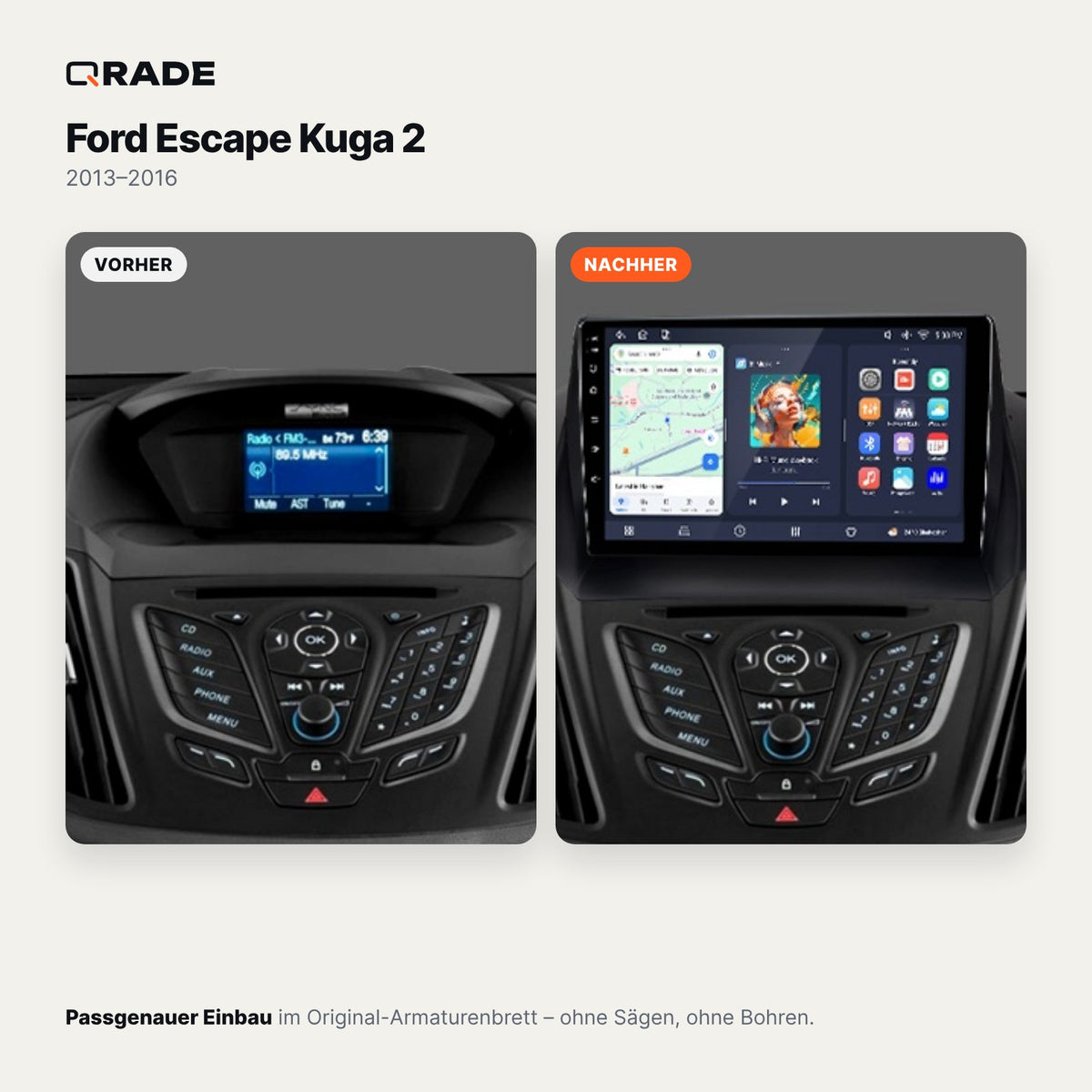Ford Escape Kuga 2 2013-2016 – Autoradio mit Wireless CarPlay & Android Auto