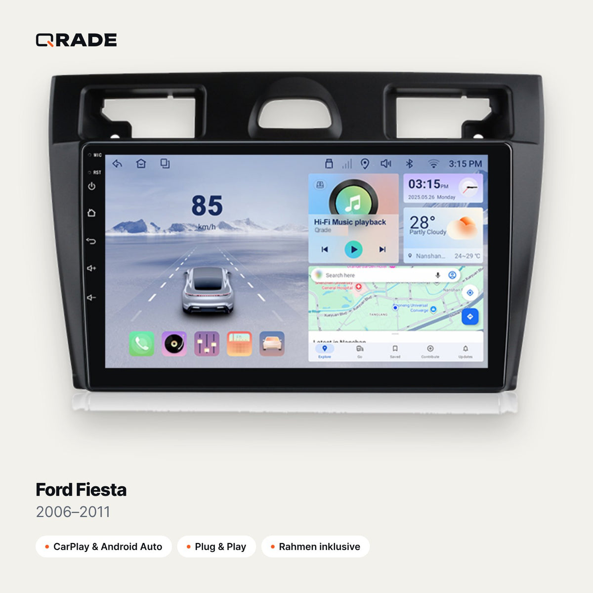 Ford Fiesta 2006–2011 – Autoradio mit Wireless CarPlay & Android Auto