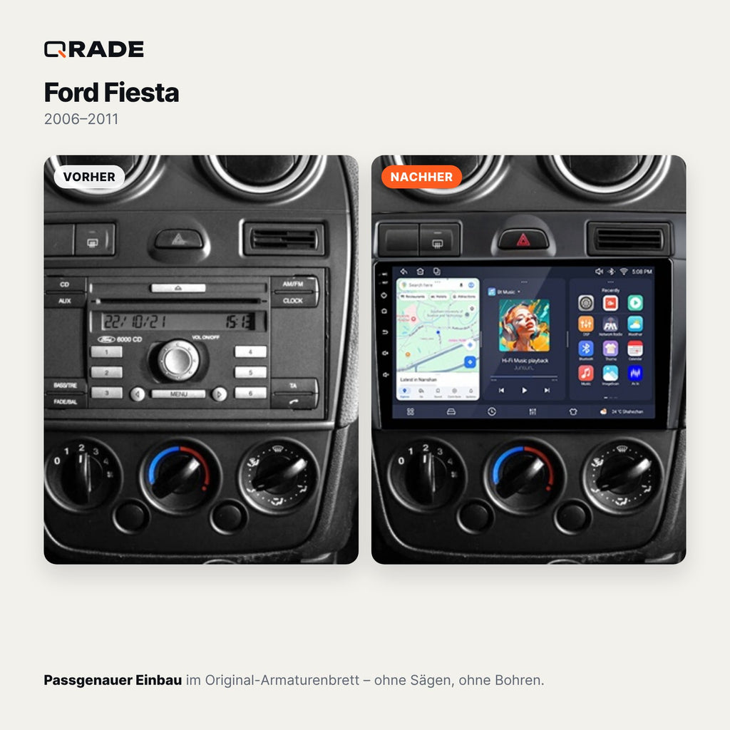 Ford Fiesta 2006-2011 – Autoradio mit Wireless CarPlay & Android Auto