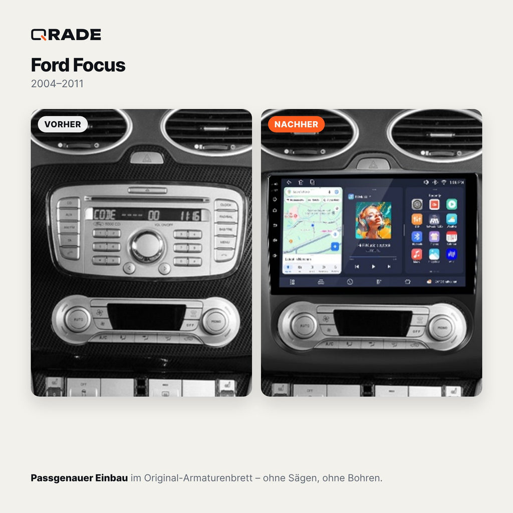 Ford Focus 2004-2011 – Autoradio mit Wireless CarPlay & Android Auto (Rahmen Focus-B2)