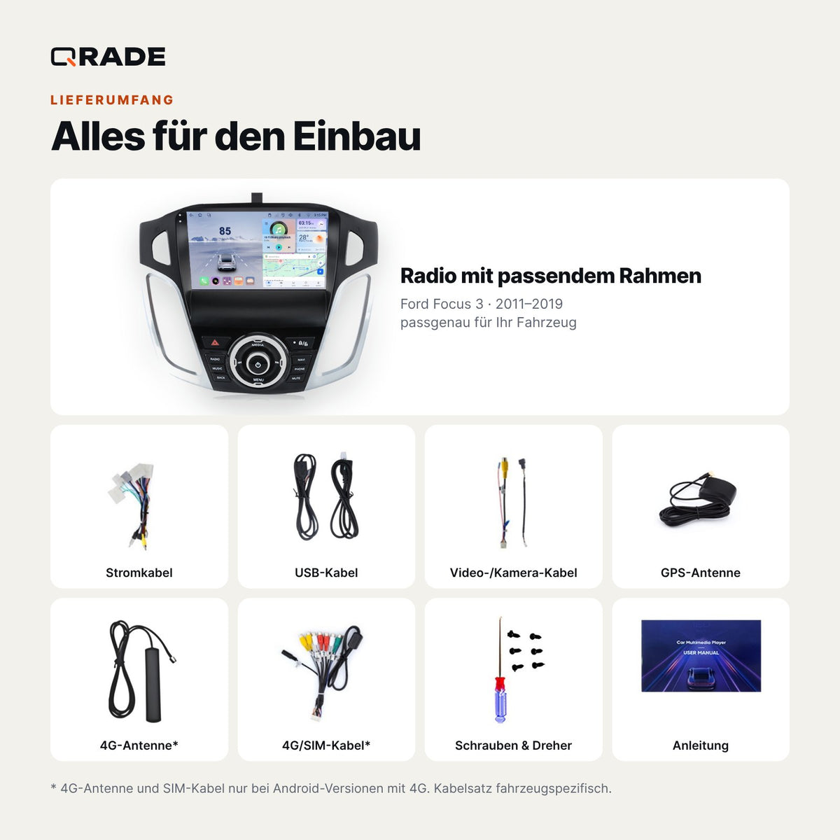Ford Focus 3 2011-2019 – Autoradio mit Wireless CarPlay & Android Auto