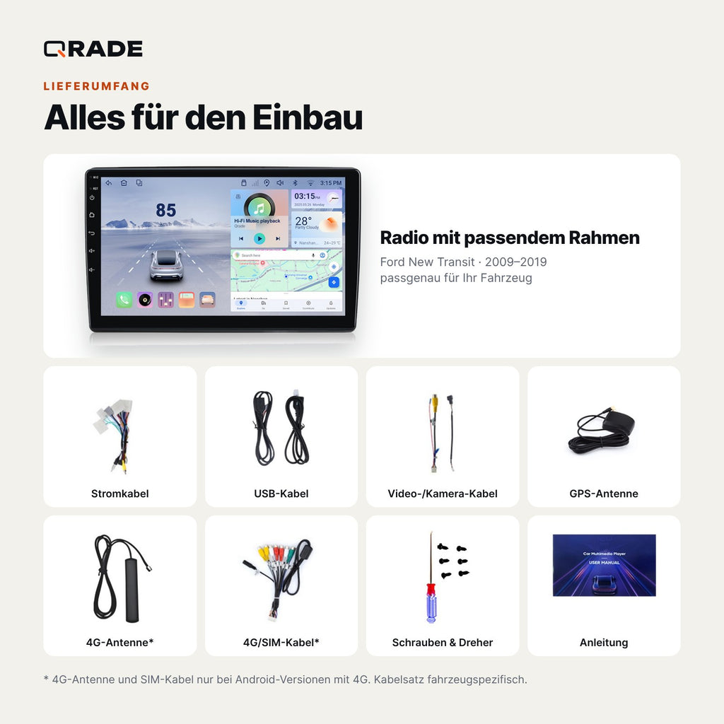 Ford Transit (2009–2019) – Autoradio mit Wireless CarPlay & Android Auto