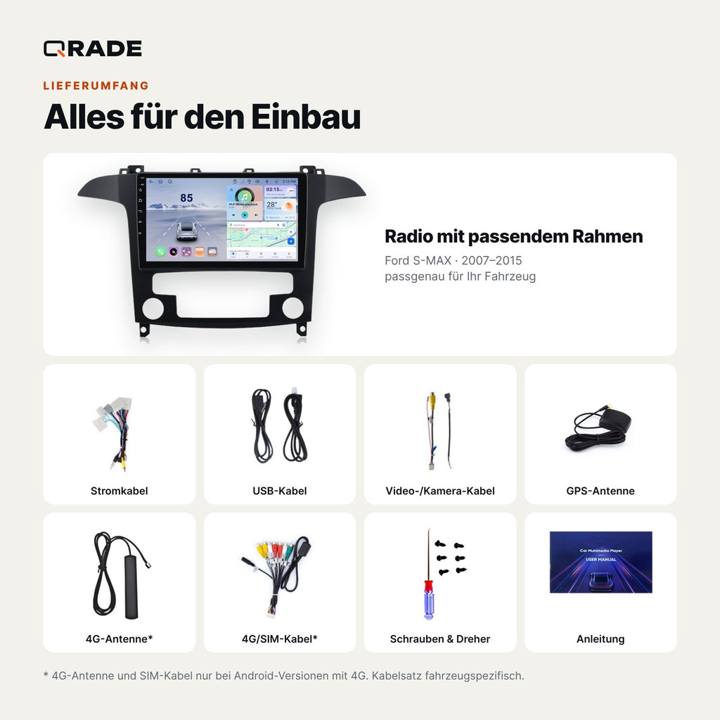 Ford S-MAX 2007-2015 – Autoradio mit Wireless CarPlay & Android Auto