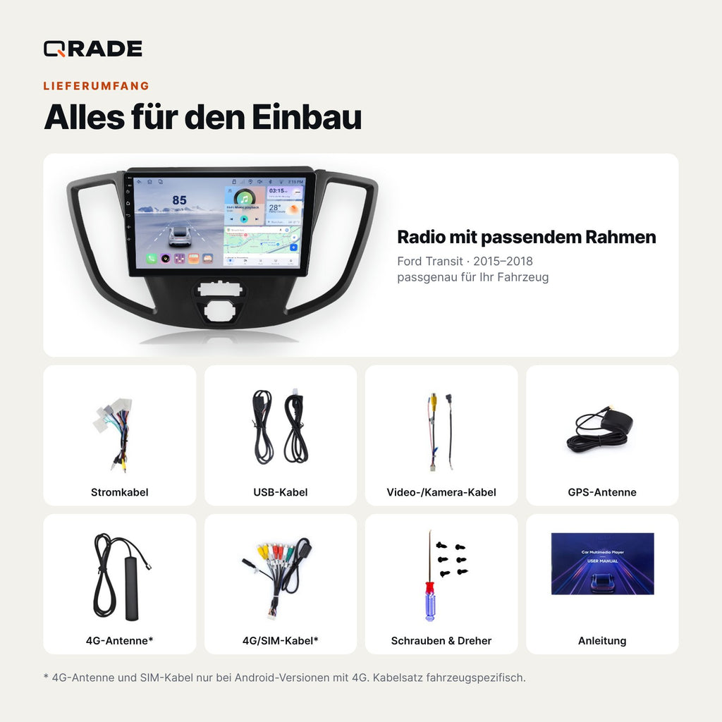 Ford Transit 2015-2018 – Autoradio mit Wireless CarPlay & Android Auto