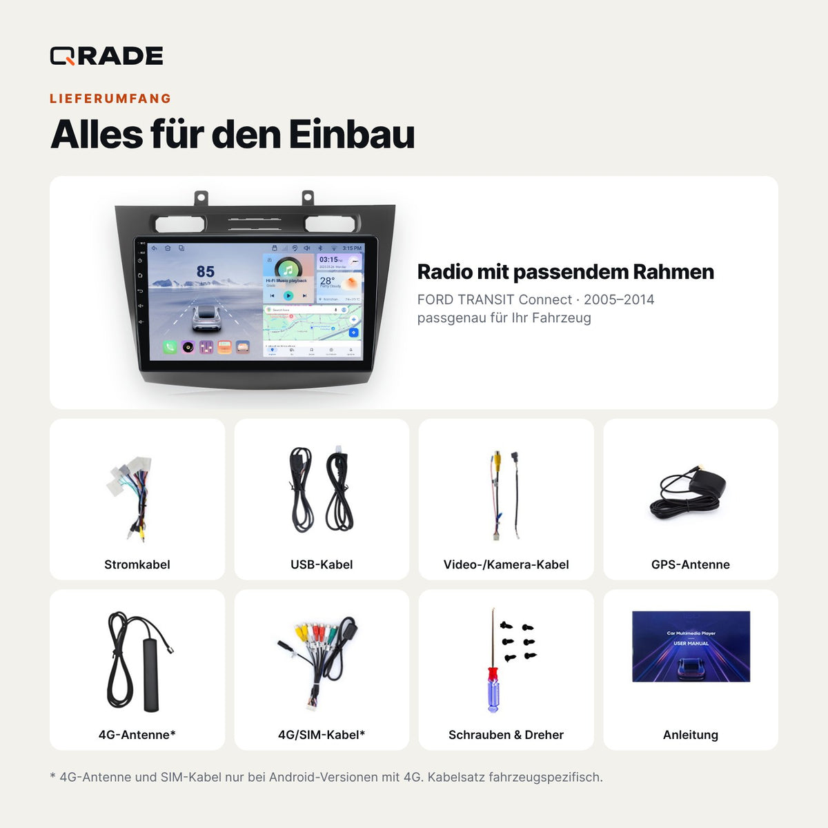 FORD TRANSIT Connect 2005-2014 – Autoradio mit Wireless CarPlay & Android Auto