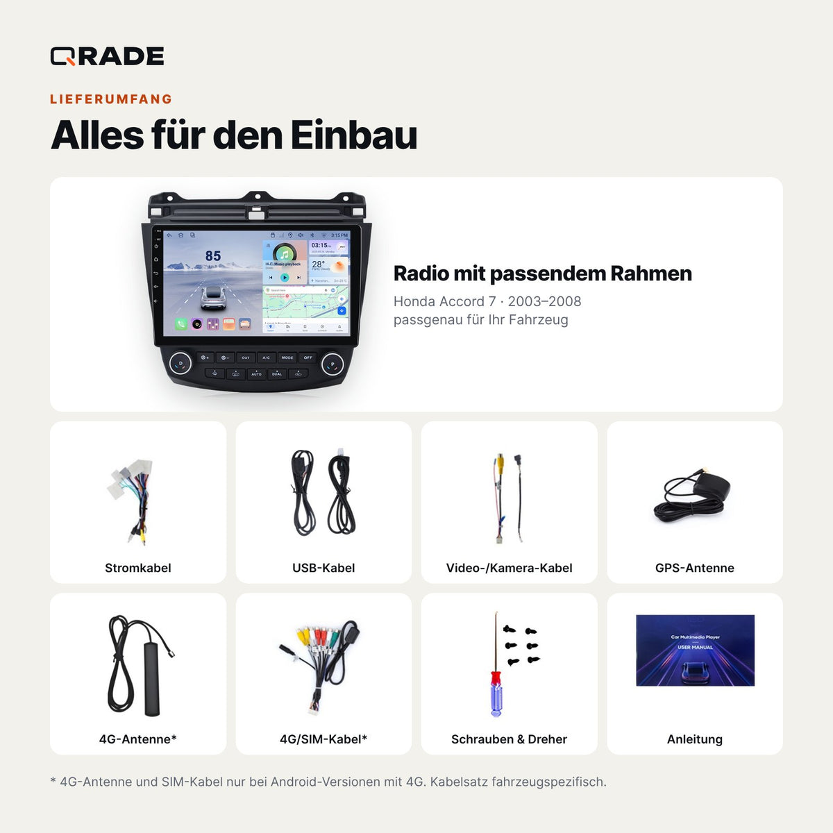 Honda Accord 7 2003-2008 – Autoradio mit Wireless CarPlay & Android Auto