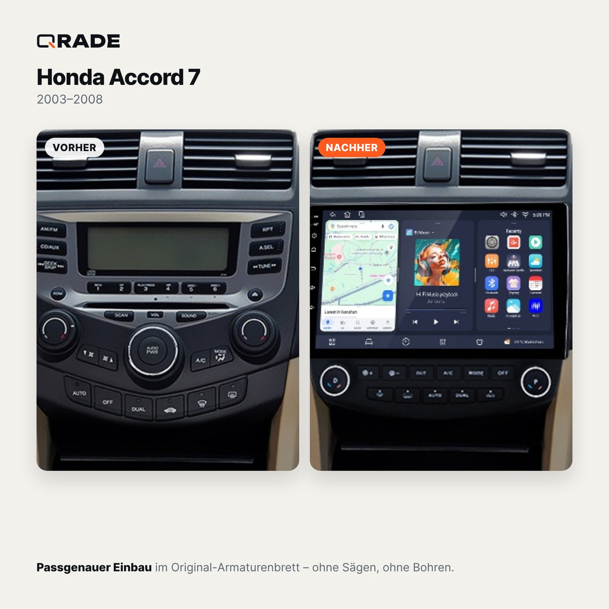 Honda Accord 7 2003-2008 – Autoradio mit Wireless CarPlay & Android Auto