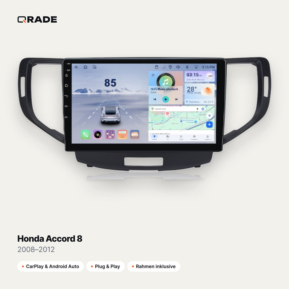 Honda Accord 8 2008–2012 – Autoradio mit Wireless CarPlay & Android Auto