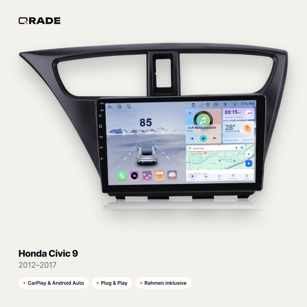 Honda Civic 9 2012–2017 – Autoradio mit Wireless CarPlay & Android Auto