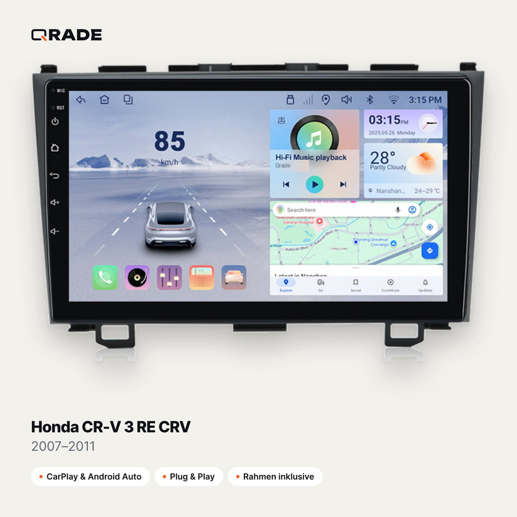 Honda CR-V 3 RE CRV 2007–2011 – Autoradio mit Wireless CarPlay & Android Auto