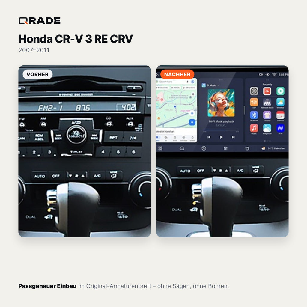 Honda CR-V 3 RE CRV 2007-2011 – Autoradio mit Wireless CarPlay & Android Auto