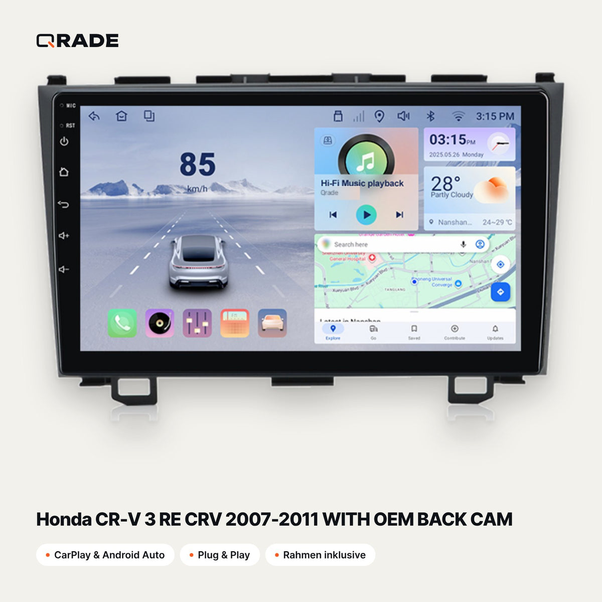 Honda CR-V 3 RE CRV 2007-2011 WITH OEM BACK CAM – Autoradio mit Wireless CarPlay & Android Auto