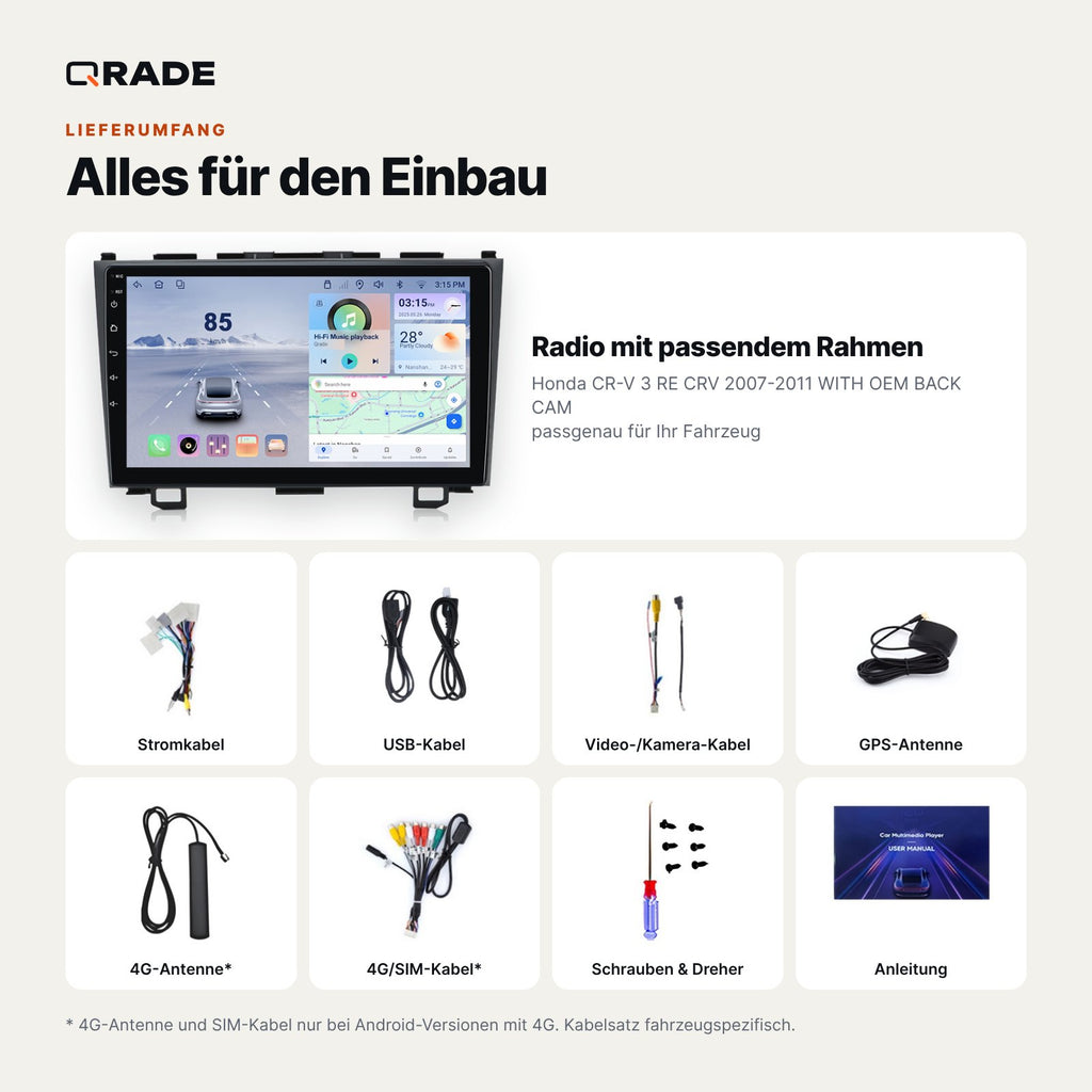 Honda CR-V 3 RE CRV 2007-2011 WITH OEM BACK CAM – Autoradio mit Wireless CarPlay & Android Auto
