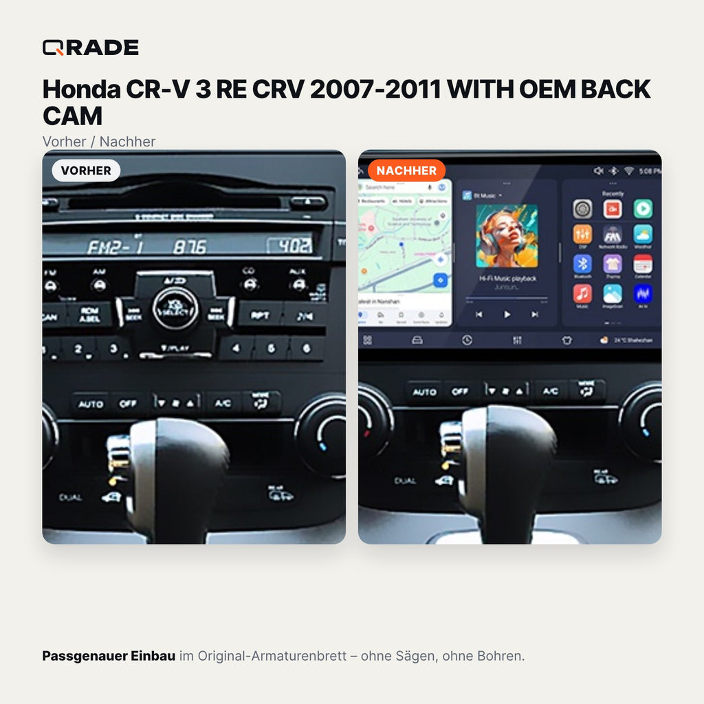 Honda CR-V 3 RE CRV 2007-2011 WITH OEM BACK CAM – Autoradio mit Wireless CarPlay & Android Auto