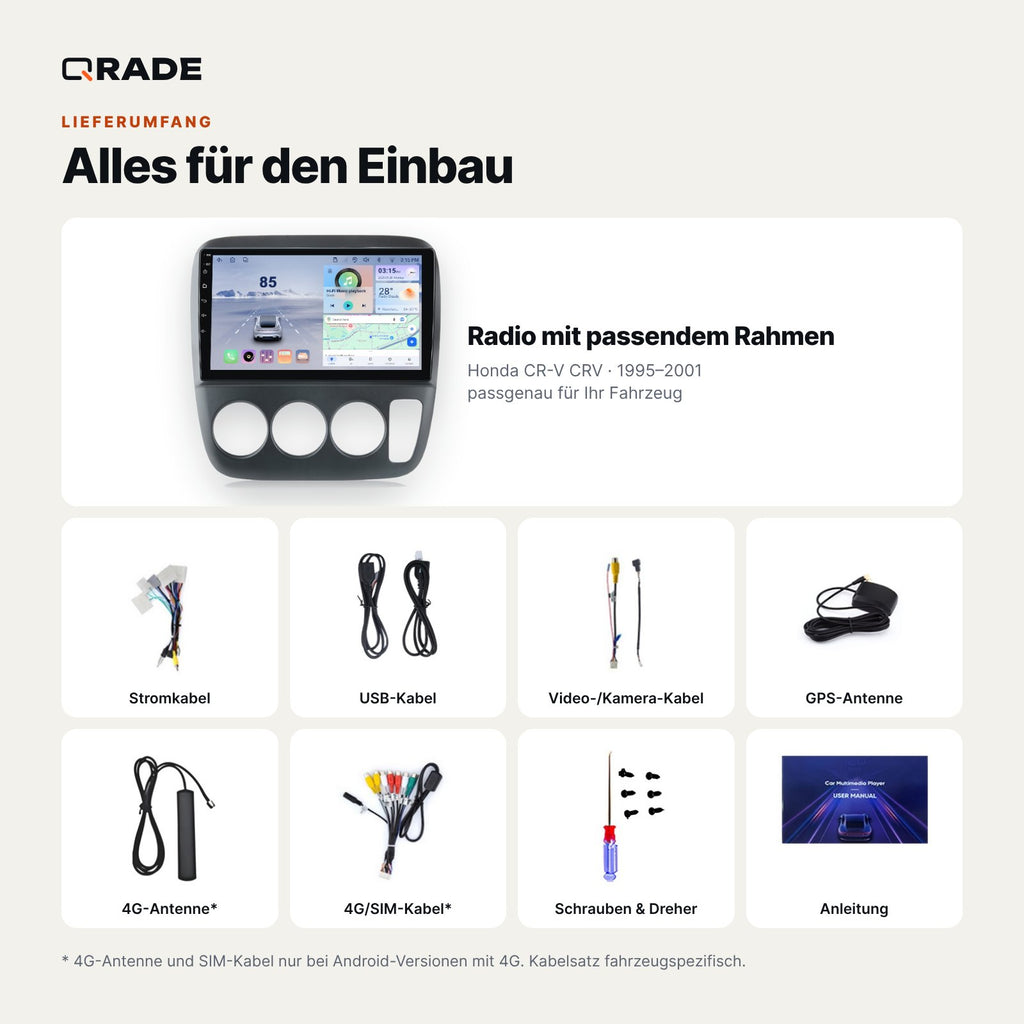 Honda CR-V CRV 1995-2001 – Autoradio mit Wireless CarPlay & Android Auto