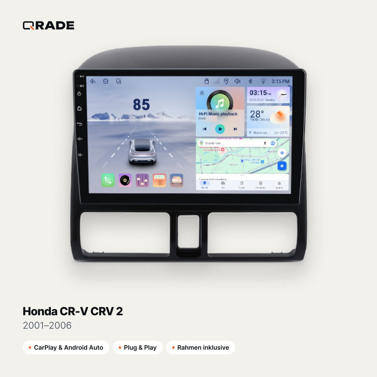 Honda CR-V CRV 2 2001–2006 – Autoradio mit Wireless CarPlay & Android Auto