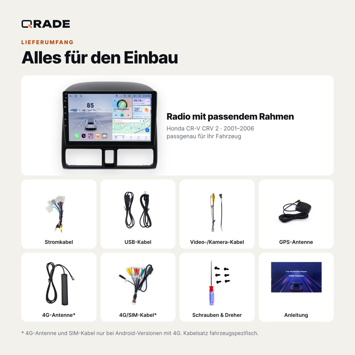 Honda CR-V CRV 2 2001-2006 – Autoradio mit Wireless CarPlay & Android Auto