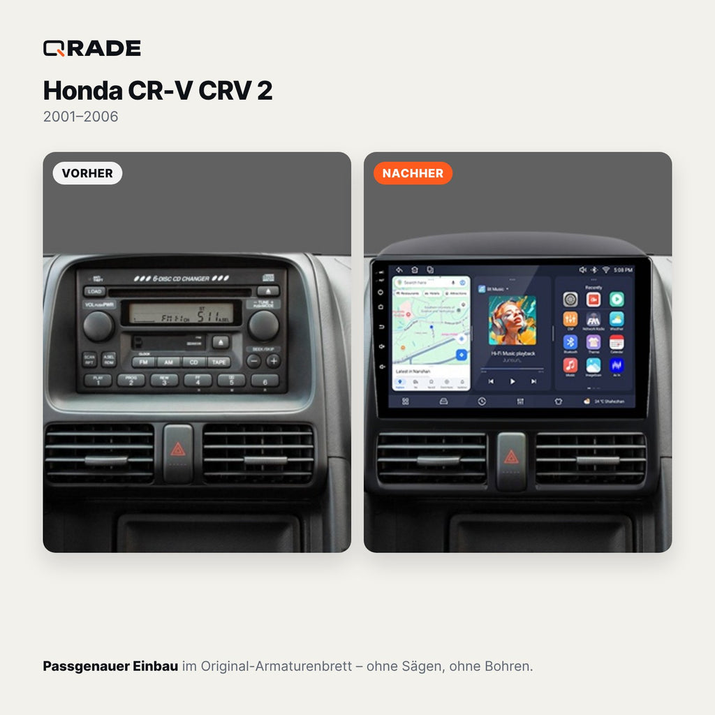 Honda CR-V CRV 2 2001-2006 – Autoradio mit Wireless CarPlay & Android Auto