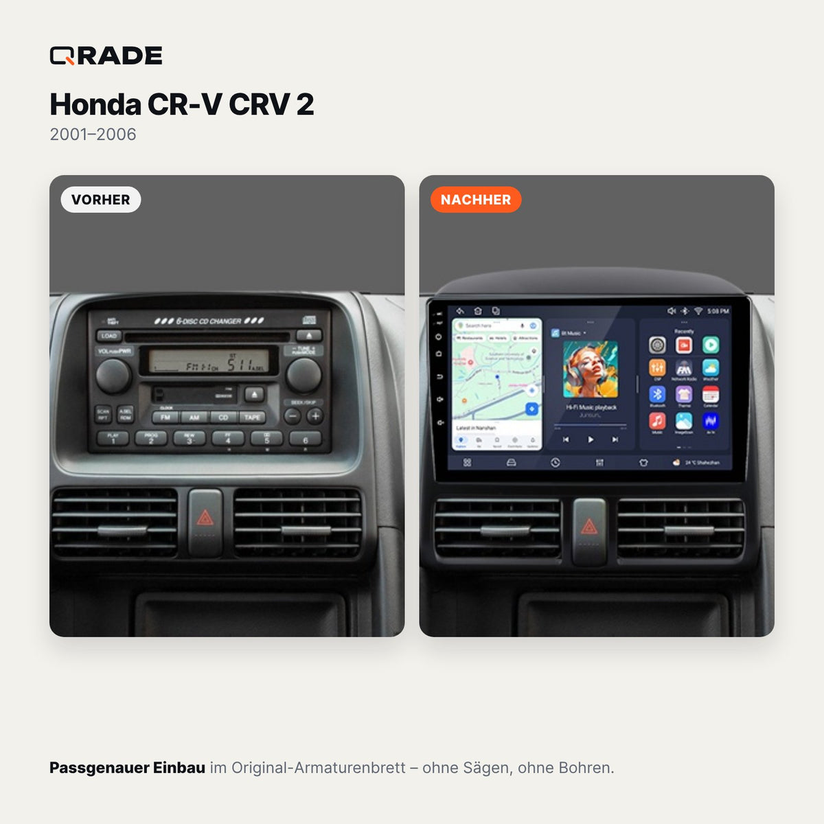 Honda CR-V CRV 2 2001-2006 – Autoradio mit Wireless CarPlay & Android Auto