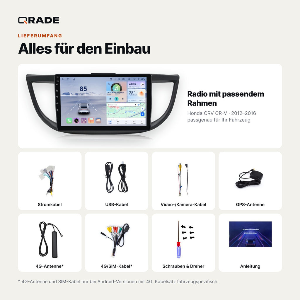 Honda CRV CR-V 2012-2016 – Autoradio mit Wireless CarPlay & Android Auto (Rahmen CRV126（A）)