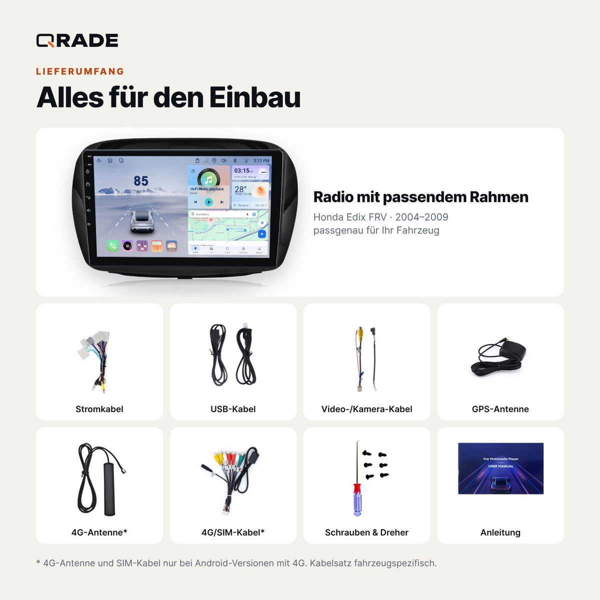 Honda Edix FRV 2004-2009 – Autoradio mit Wireless CarPlay & Android Auto