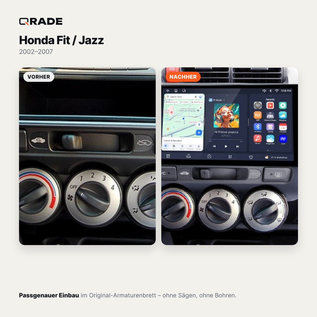 Honda Fit / Jazz 2002-2007 – Autoradio mit Wireless CarPlay & Android Auto (Rahmen Fit207-LHD-S （B）)