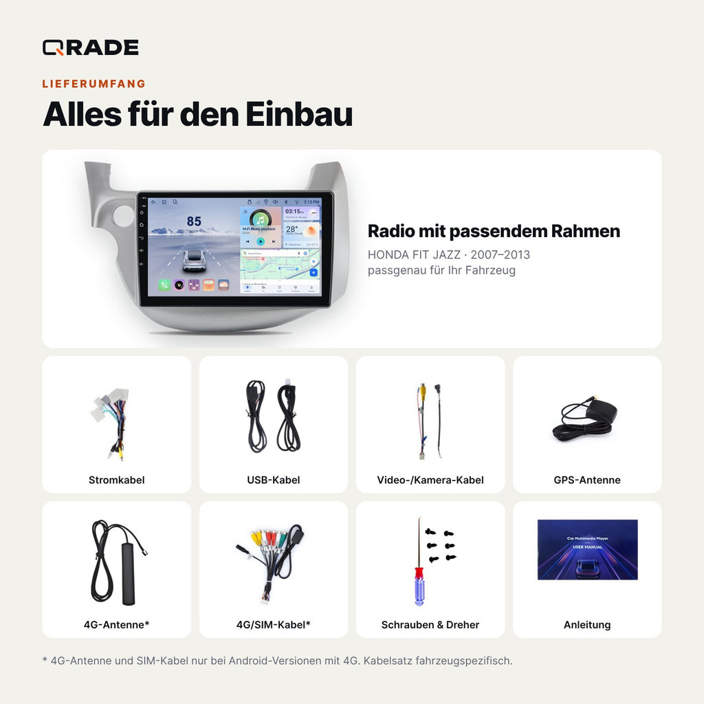HONDA FIT JAZZ 2007-2013 – Autoradio mit Wireless CarPlay & Android Auto