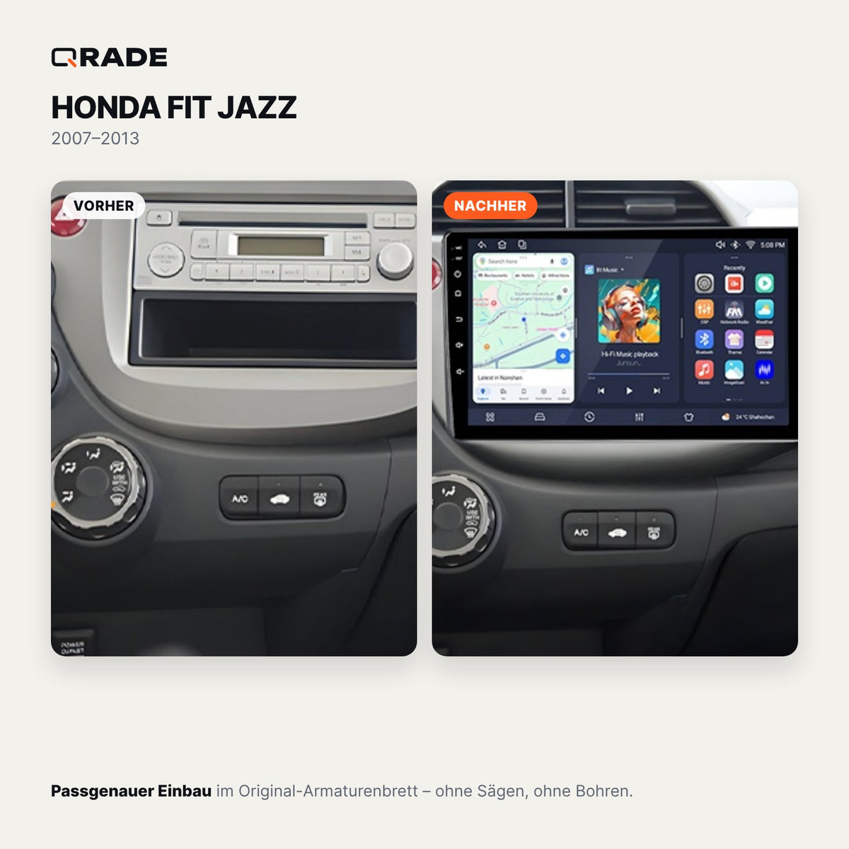 HONDA FIT JAZZ 2007-2013 – Autoradio mit Wireless CarPlay & Android Auto