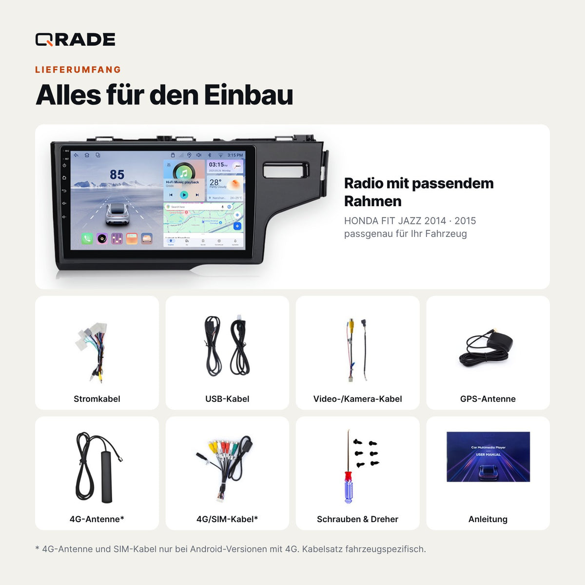 HONDA FIT JAZZ 2014 2015 – Autoradio mit Wireless CarPlay & Android Auto