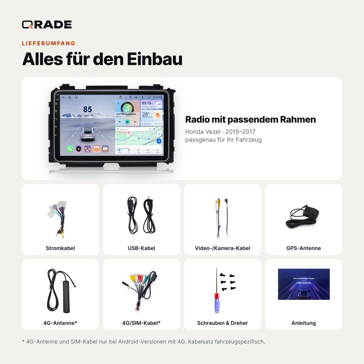 Honda Vezel 2015-2017 – Autoradio mit Wireless CarPlay & Android Auto