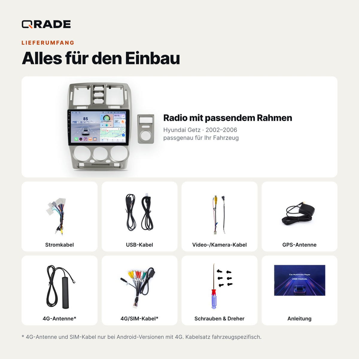 Hyundai Getz 2002-2006 – Autoradio mit Wireless CarPlay & Android Auto