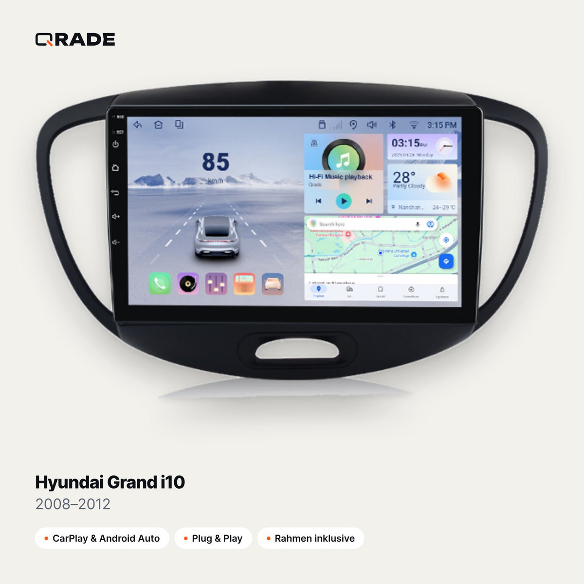 Hyundai Grand i10 2008–2012 – Autoradio mit Wireless CarPlay & Android Auto