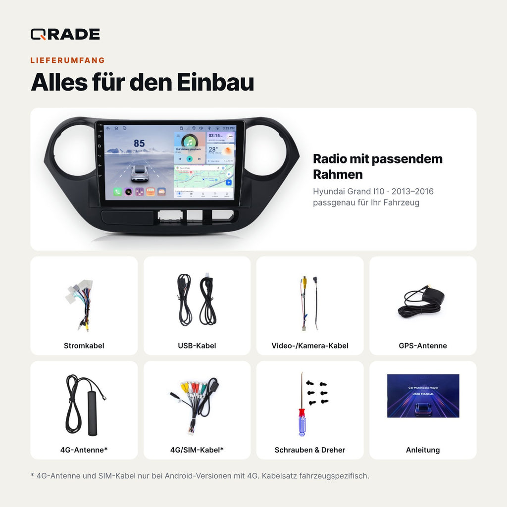 Hyundai Grand I10 2013-2016 – Autoradio mit Wireless CarPlay & Android Auto