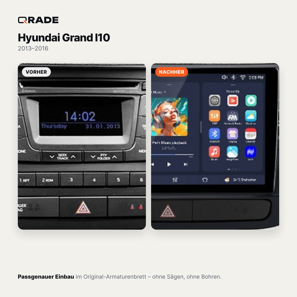 Hyundai Grand I10 2013-2016 – Autoradio mit Wireless CarPlay & Android Auto