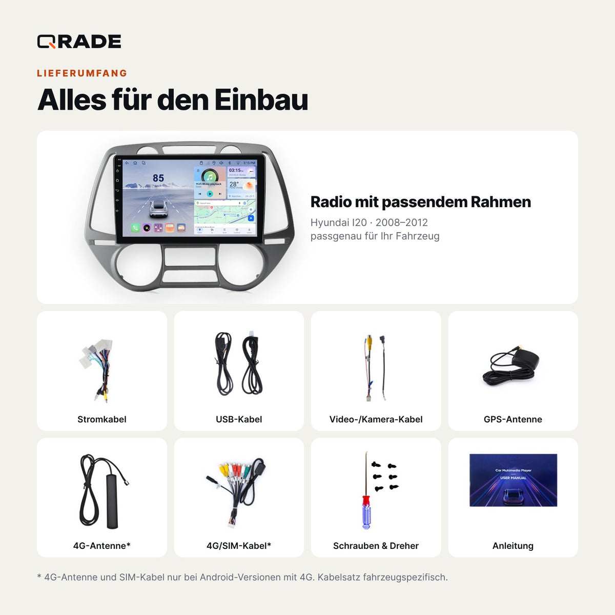 Hyundai I20 2008-2012 – Autoradio mit Wireless CarPlay & Android Auto